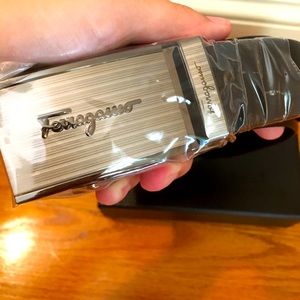 Black Leather Belt with Silver Buckle